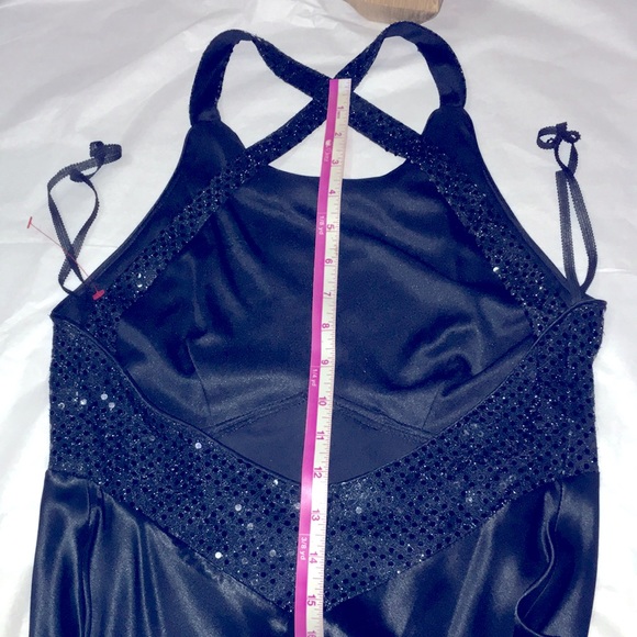 Vintage 80s glam slinky sexy black satin sequin disco sleek halter dress 5/6 - Picture 14 of 17